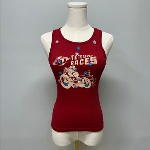 THE GREAT CHINA WALL Ribbed Tank Top‎ Vintage Y2K Biker Motto Red One Size
